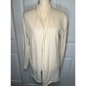 Neiman Marcus Cardigan 100% Cashmere Large Cream Open Front Shawl Collar Sweater